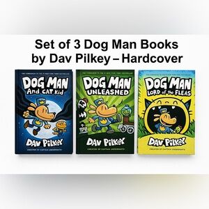 Set: 3 Dog Man Books Dav Pilkey Hardcover Cat Kid, Unleashed, Lord of the Fleas